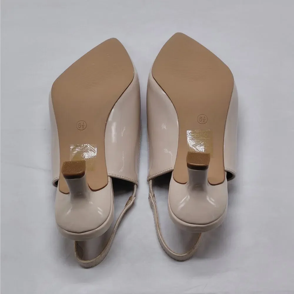 Journee Collection Womens Slingback Pumps Size 6.5 Wide Nude Patent Kitten Heels